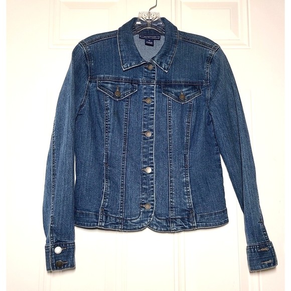 Charter Club Jean Shop Denim Jacket Size PS Blue Pockets Stretch Button Front - Picture 1 of 11
